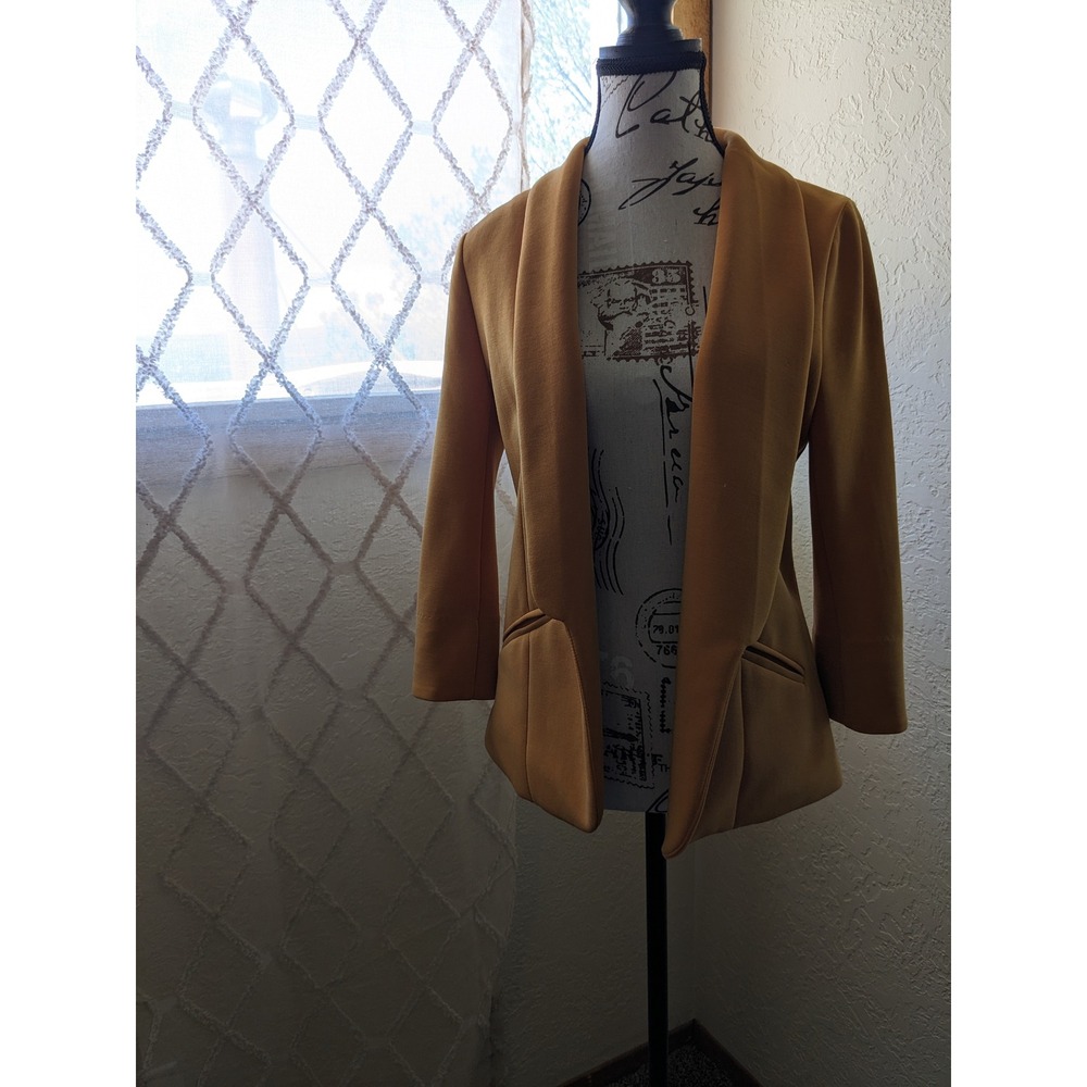 Skies Are Blue Mustard Yellow Modal Floral Lined Open Front Blazer Jacket Small